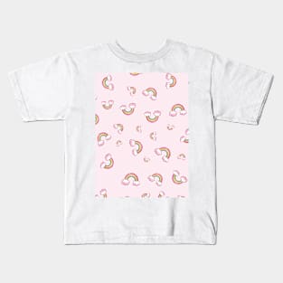 Pink Smile Rainbow and Clouds Kids T-Shirt